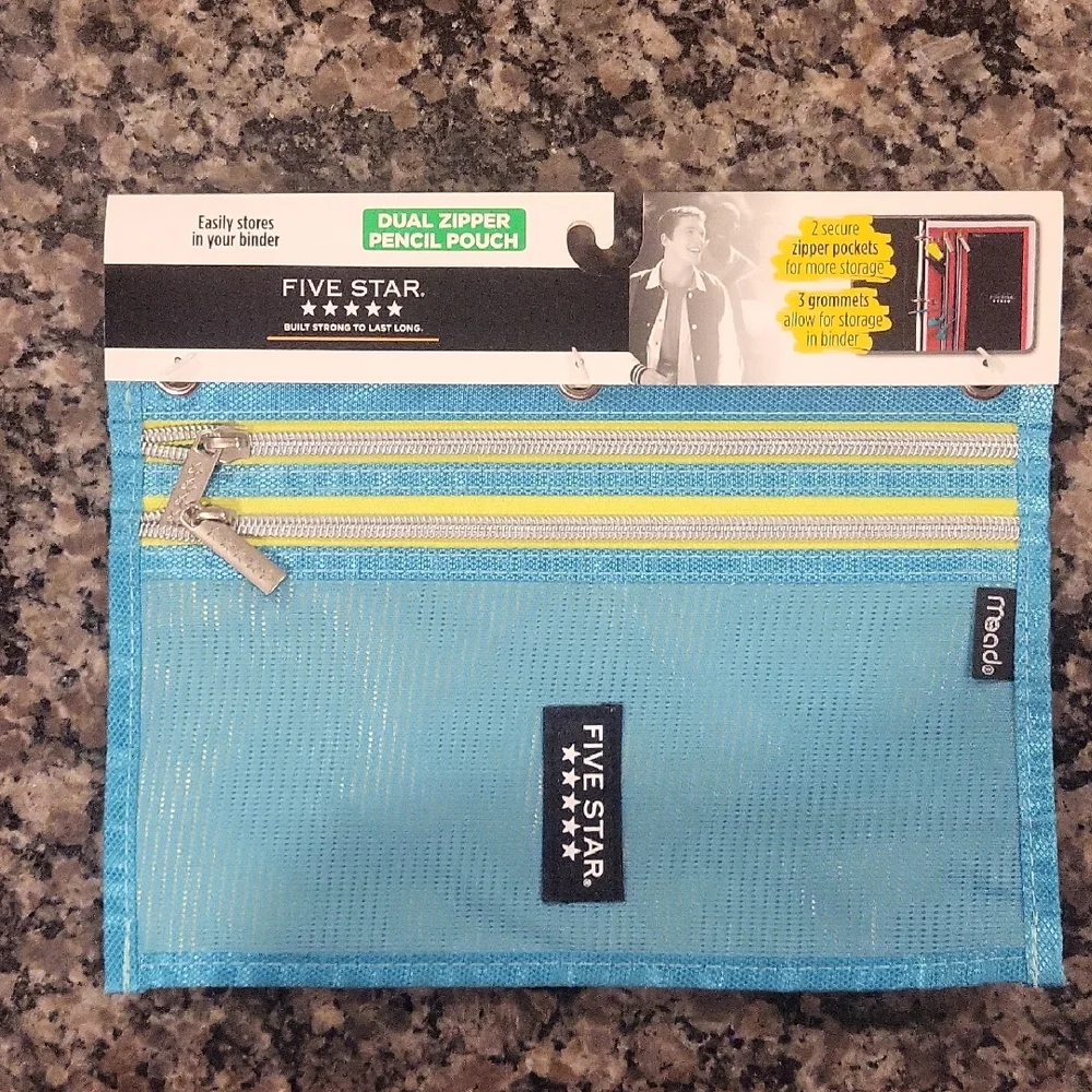 Five Star Aqua and Lime Pencil Pouchnew With Tags